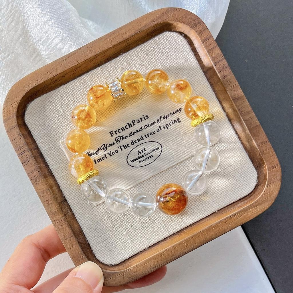 About 12Mm Large Particle Natural Citrine White Crystal Yellow Gum Flower Design Bracelet