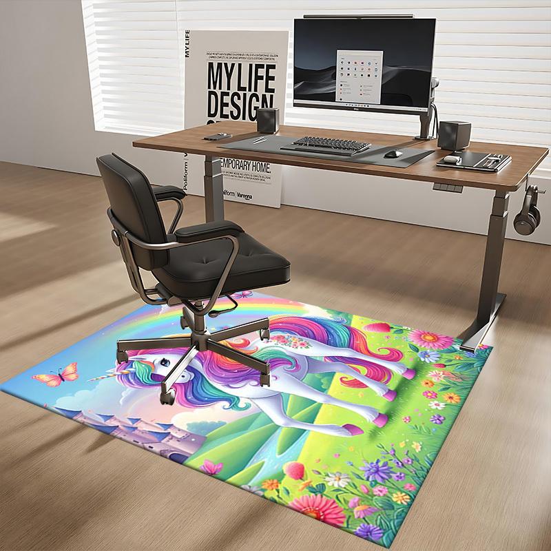 1pc Rainbow Unicorn Chair Mat - Anime Cartoon Design, Non-Slip Carpet for Office Chairs, Festive Gift, Suitable for Home Decor, Living Room, Bedroom,