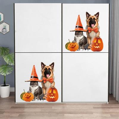 Halloweenový Pes Mačka Toaletná Nálepka Tekvica Pavúk Čarodejnícky Klobúk Mašľa Odnímateľná Samolepiaca Vodotesná PVC Kúpeľňová Nástenná Dekorácia Nálepka