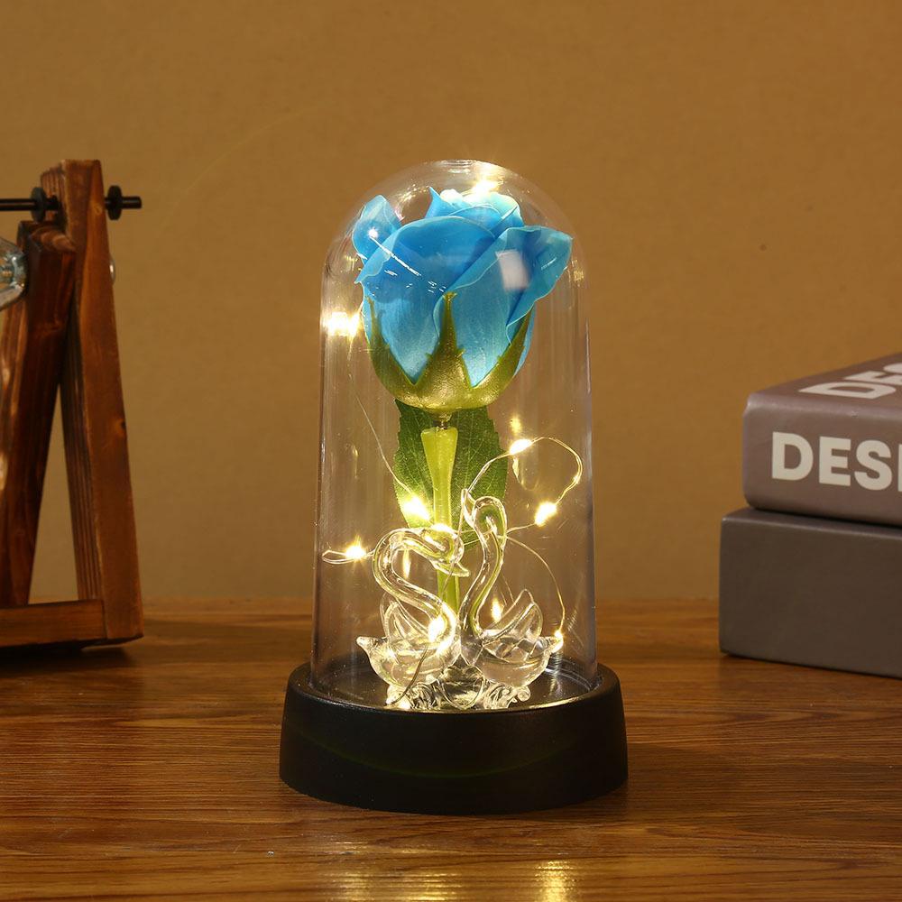 Enchanted Beauty And The Beast Rose Flower with Black Base LED Light In Glass Dome Valentine Christmas Gift Wedding Home Decor