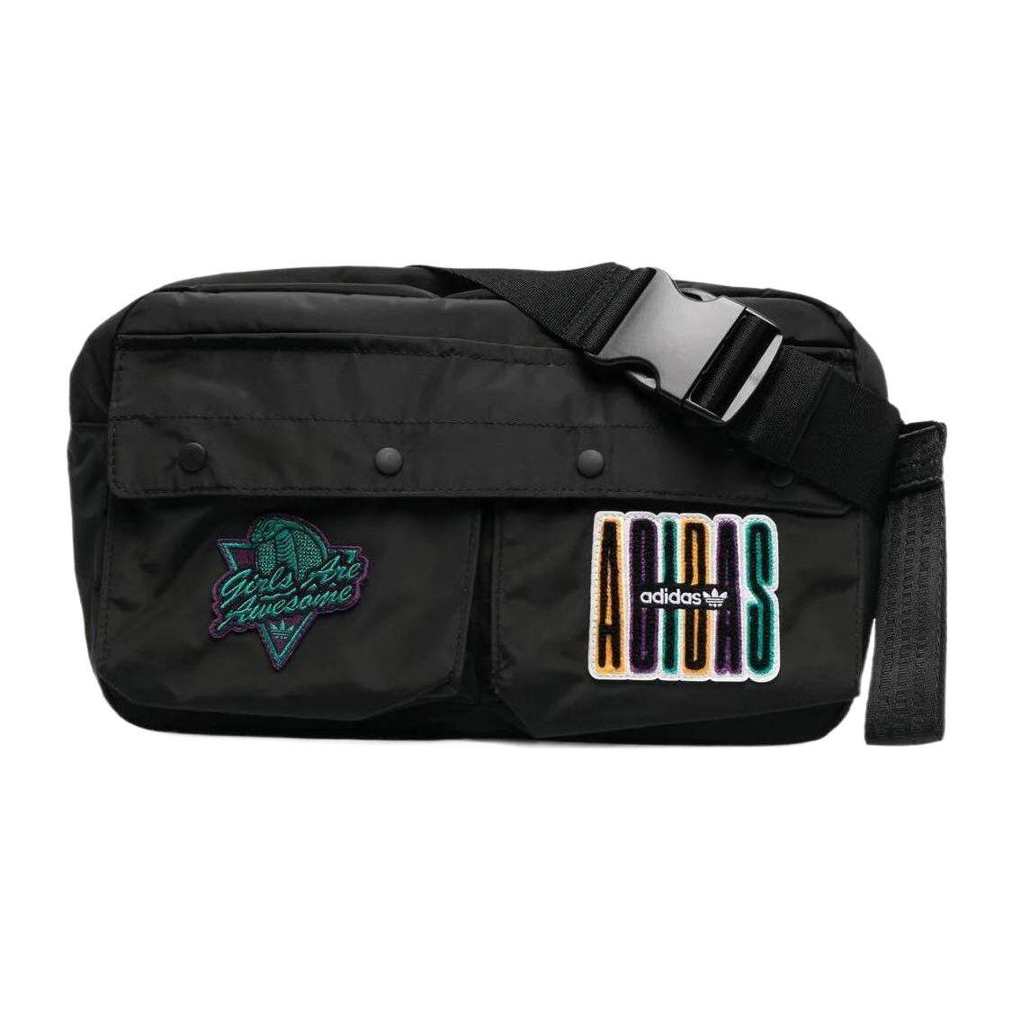 Adidas Originals X Girls Are Awesome Multi-Functional Multi-Pocket Colorful Embroidered Logo Print Twill Polyester Shoulder Crossbody Bag GU4314 Black