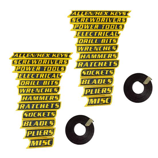 

Магнитные наклейки для ящика с инструментами Водонепроницаемые бирки для ящиков с инструментами Маслостойкие ПВХ органайзеры для мастерской Гаражная система хранения инструментов 24PCS жёлтый