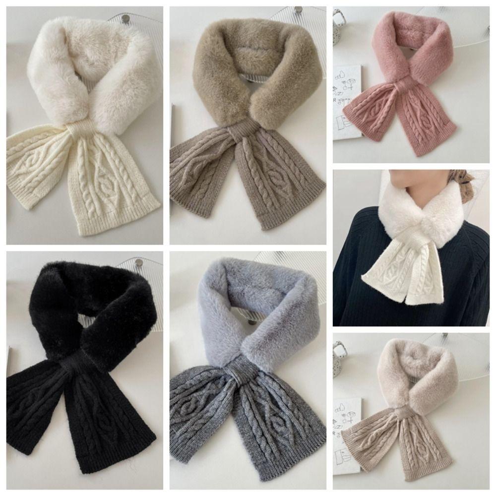 

Faux Rabbit Fur Woolen Cross Muffler Korean Style Fluffy Knitting Neck Shawlrf Spring