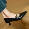 Fashion 2025 New Spring Women Pumps Genuine Leather Shoes for Women Square Toe Thin Heel Shoes Shallow Buckle Strap Mary Janes Shoes
