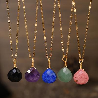 Naturstein-Anhänger, Halskette mit geschnittenem Wassertropfen, Blau-Gold-Amethyst-Schmuck, Weihnachtsgeschenk, Kleine Geschenke für den Nikolausstiefel, Valentinstagsgeschenk