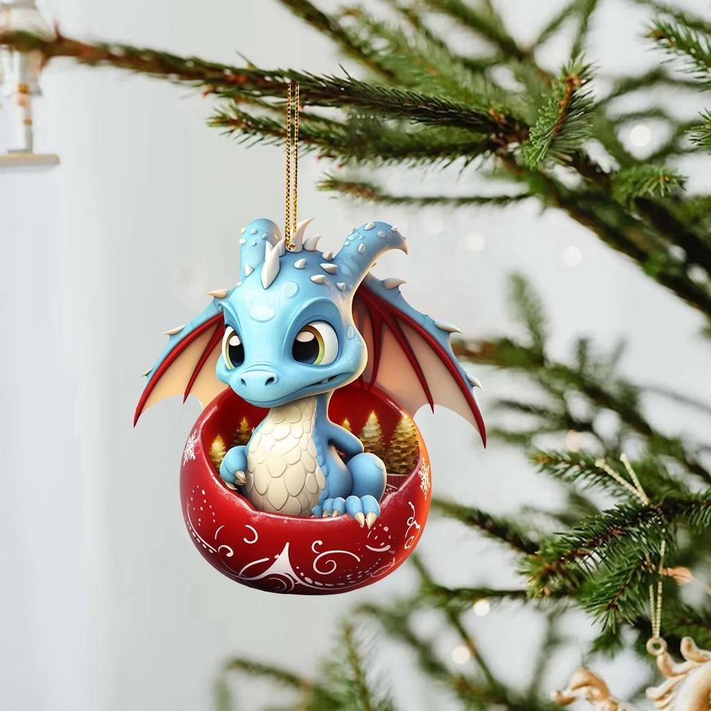 Christmas Tree Dragon Pendant & Keychain Ornament - Acrylic Egg Decoration