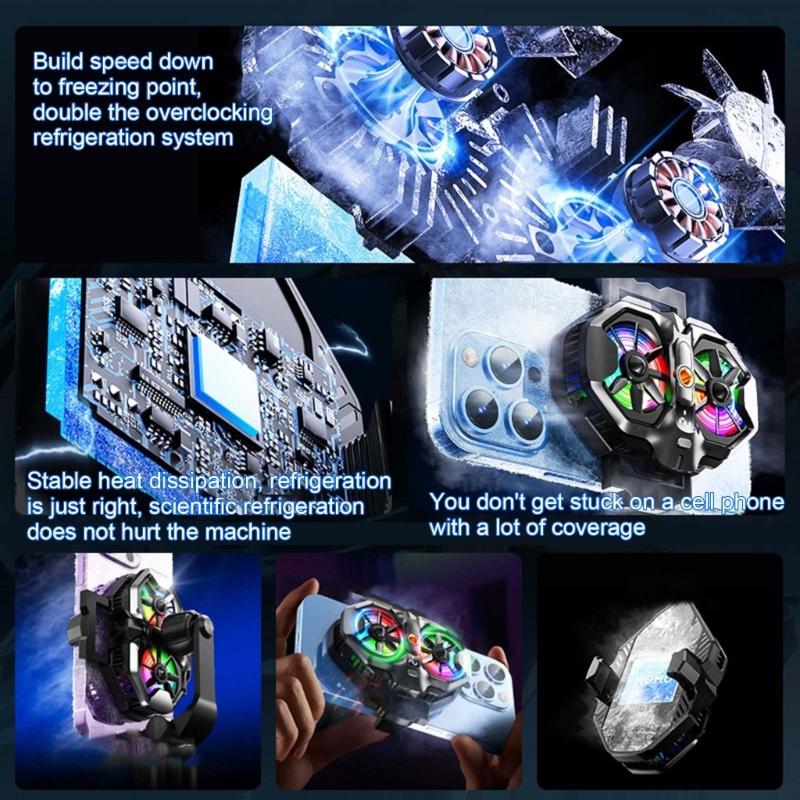 double  Semiconductor Cooling Chip Mobile Phone Coolers with Color  Light & Temp Display Cooling System for Gaming & Str