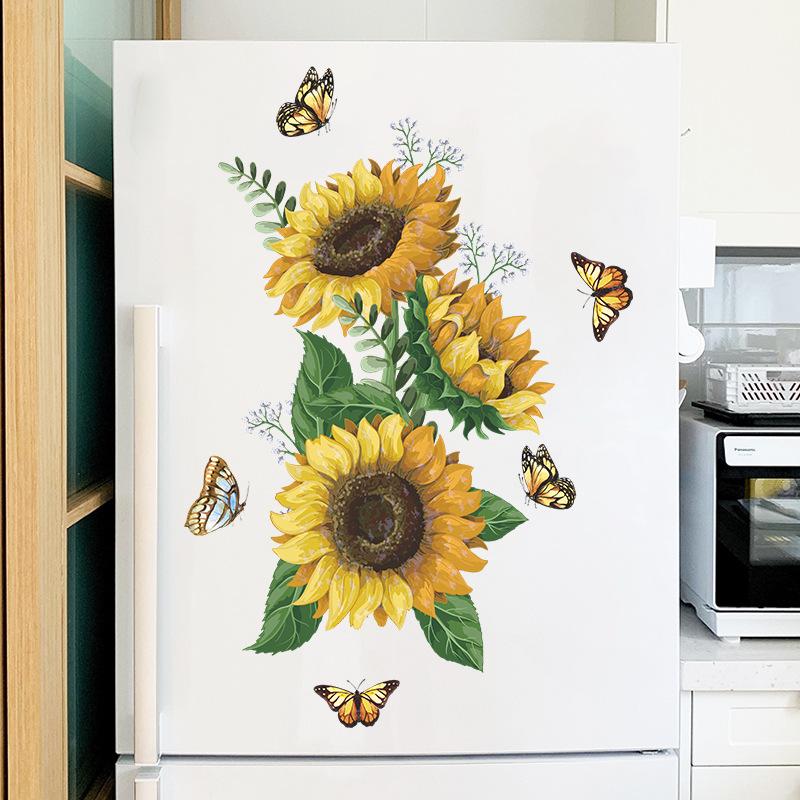 Sunny Sunflower, Butterfly and Floral Wall Stickers Vibrant Nature Self-Adhesive Wall Art for Bedroom and Hallway Decor