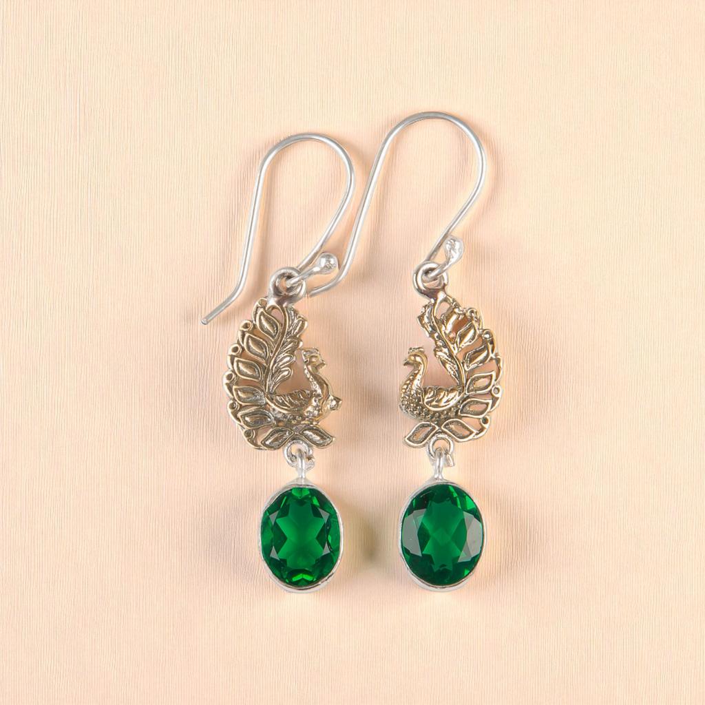 Chrome Diopside Gemstone 925 Sterling Silver Handmade Jewelry Hook Earrings 1.8" EE-88-1