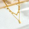 Gold Plated Layered Palm Leaf Necklace, Dainty Double Chain Stick Pendant Charm Choker, Boho Summer Jewelry for Women Gift