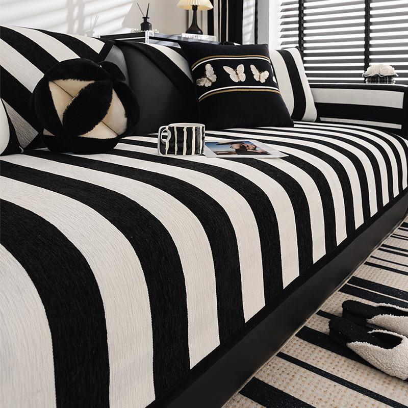 

Чорно-біла смугаста тканина для чохла на диван Простий протиковзкий шкіряний чохол-подушка для дивана Дихаючий та підходить для всіх сезонів 70x180cm чорний