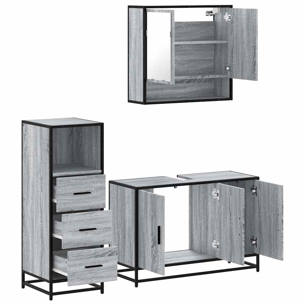 3 Piece Bathroom Furniture Set Grey Sonoma Wood Based Panel