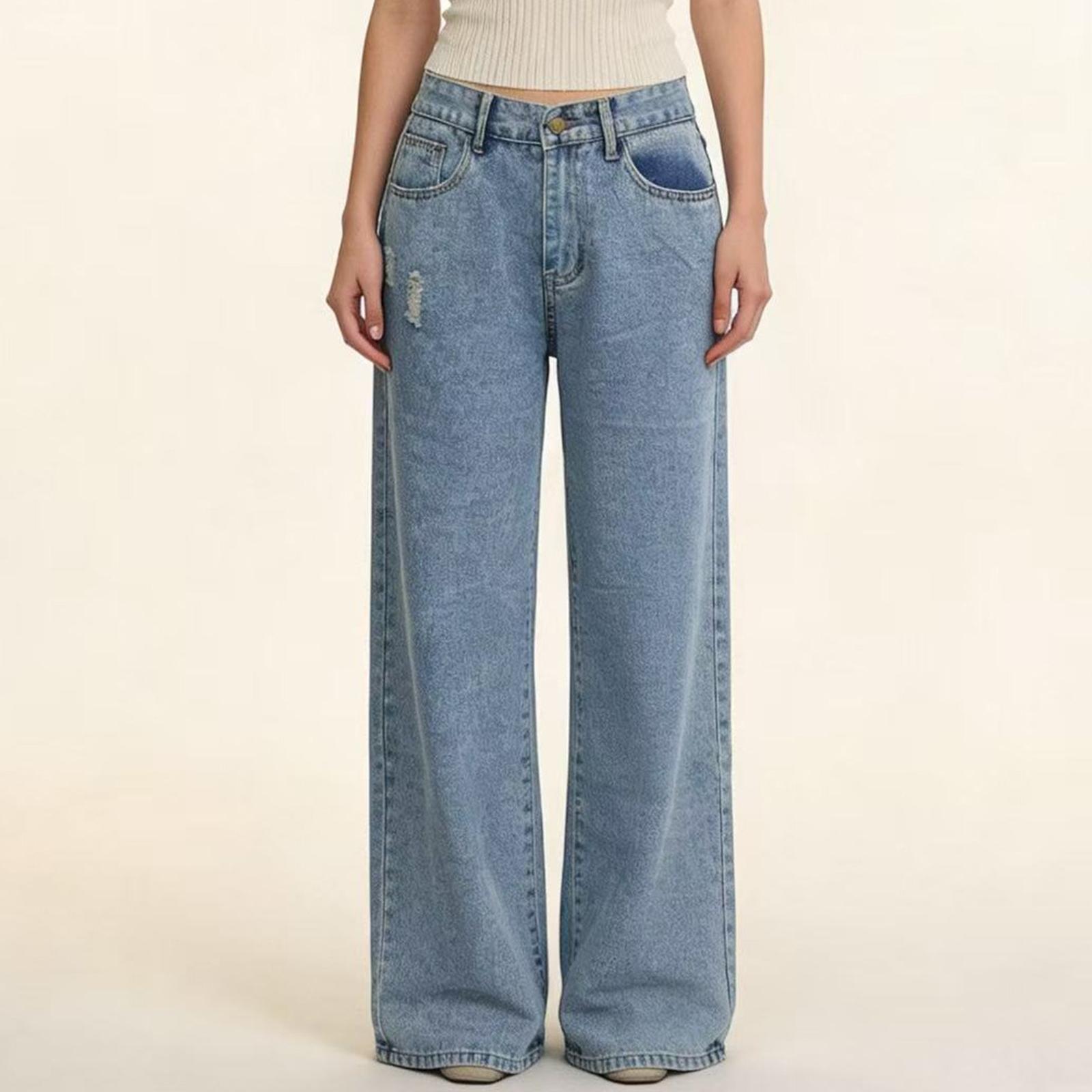 

Женские ретро-джинсы прямого кроя с широкими штанинами XL