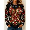 Women’s Long-Sleeve Christmas Pullover Crew Neck Sweatshirt with Christmas Tree and Gift Print Casual Top for Holiday Parties