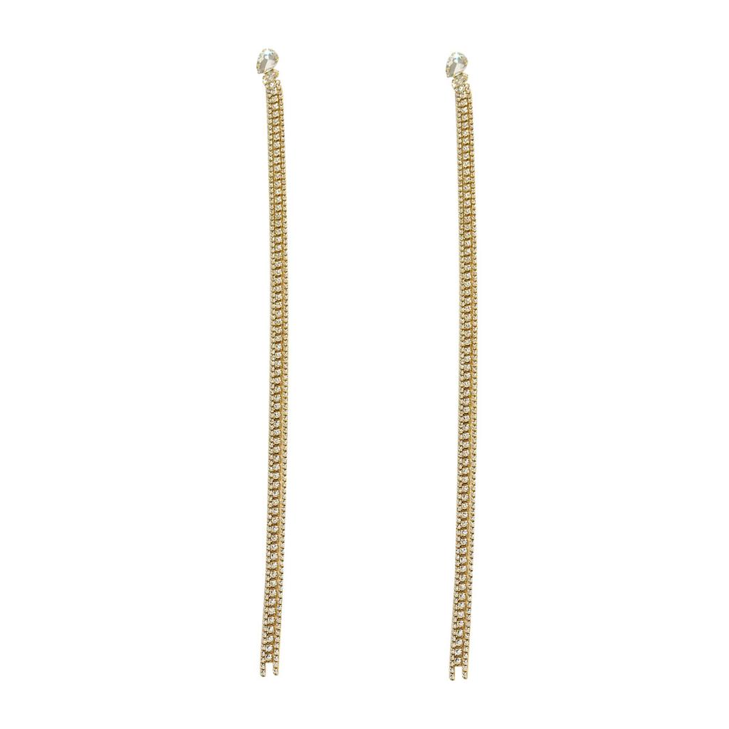 ins geometric fashion OL inlaid diamond long women's earrings personalized versatile fringed niche design stud earrings