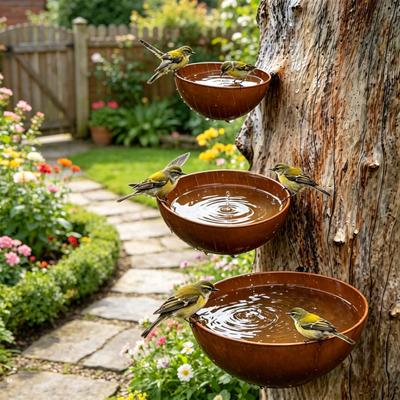3Pcs/Set Metal Bird Baths Retro Wall Mounted Bird Bath 6cm 8cm 10cm Wild Bird Bath Feeder for Garden Backyard Outdoor Decor