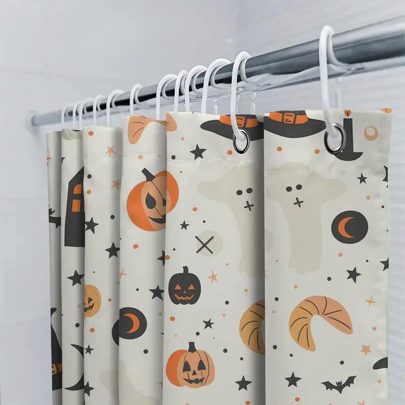 Dekoracje Halloween Zestaw Zasłony Prysznicowej ze Wzorem Dyni i Ducha do Łazienki Pomarańczowy Czarny Biały Halloween Nietoperz Czarownice Ha