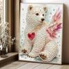 Relaxing DIY Pearl Painting Kit Framed with Winged Bear Heart Design 5D Sparkling Bead Canvas Craft for Girls Bedroom Decor Gift