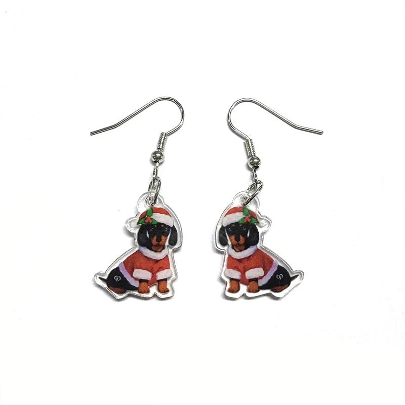 

CAOSHI Cute Dachshund Designed Pendant Earrings for Women Fashion Acrylic Christmas Zircon Gifts Cartoon Animal Accessories