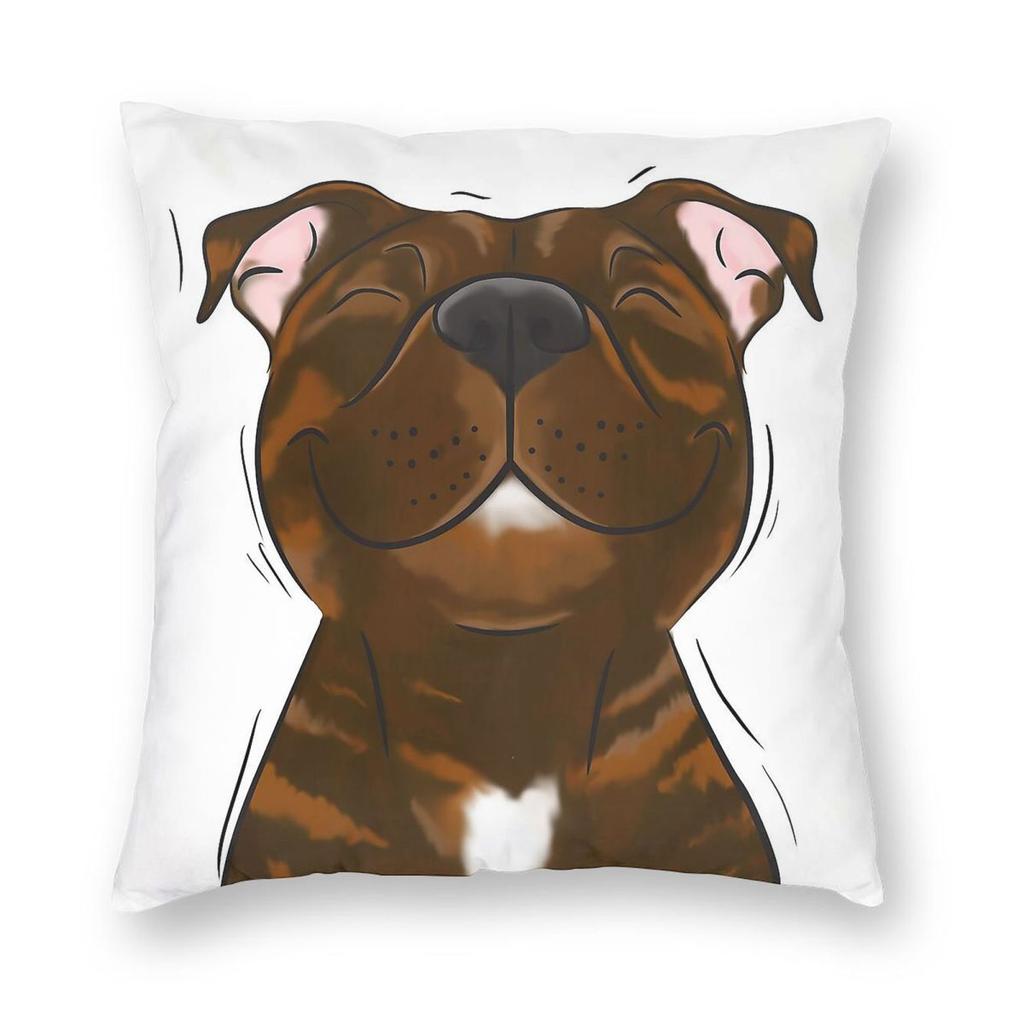Smiling Brindle Staffy Stafford Square Pillowcase Polyester Linen Velvet Pattern Zip Decorative Pillow Case Sofa Cushion Cover
