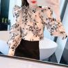 Fashion New 2024 Autumn Ruffles Long Sleeve Bow Collar Print Chiffon Blouse Shirt Women Tops Blouses Shirts J467