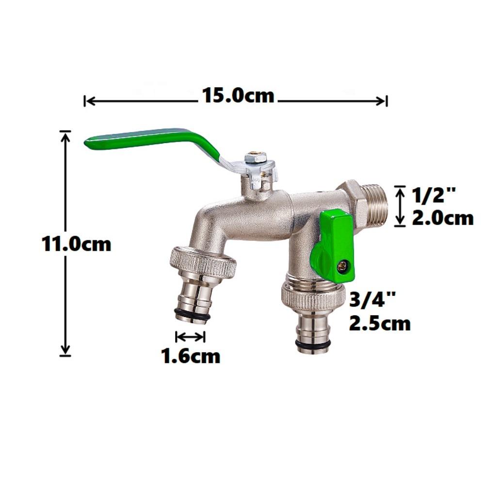 1/2'' Doppelkopf Wasserhahn Gartenbewässerung Gartenbewässerungsventil Schalter Waschmaschinenzubehör Gewindelegierung Spültischarmatur