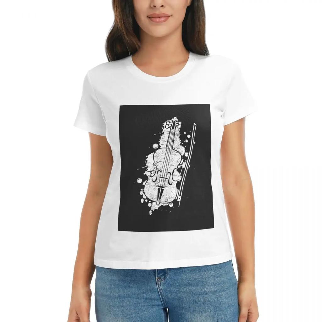 Women TShirt Vintage Violin Gift Summer Short Sleeve Tees Round Neck Cotton T Shirts Clothes Tops Streetwear