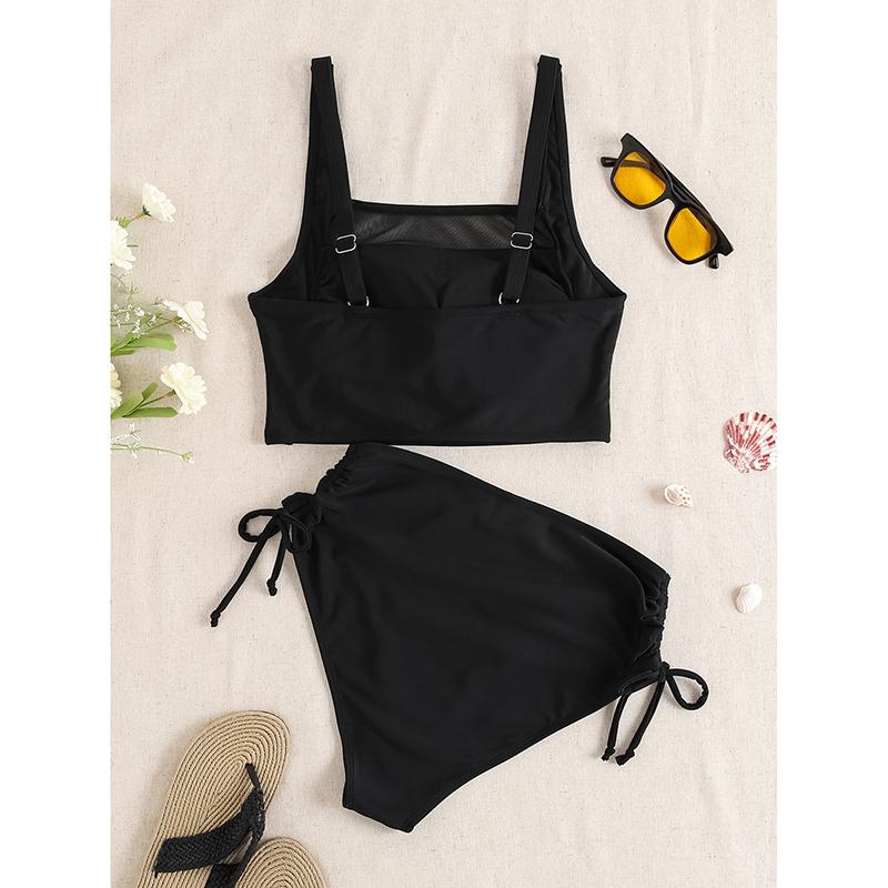 Dvoudílné plavky Bikini 2026 Dámské Jednobarevné Síťovina Spojování Vysoký Pas Plavky Sexy Tanga Plavky Dámské Letní Plážové Oblečení