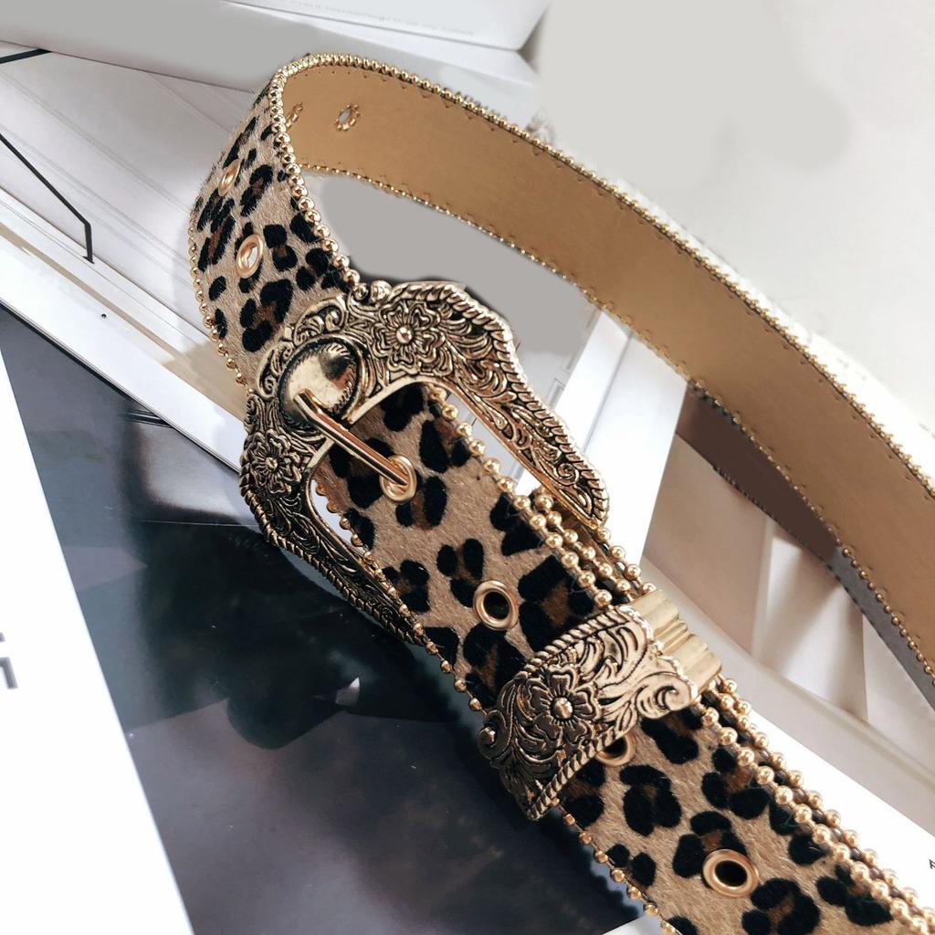 Metal Buckles Belt Aesthetic Leopard Print Belt Gothic Pants Belt 2000s Girl Waistband Female Western Waiststrap Decors