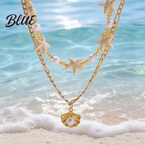 Dainty Necklace Bohemia Starfish Faux Pearl Lightweight Hypoallergenic Women Shell