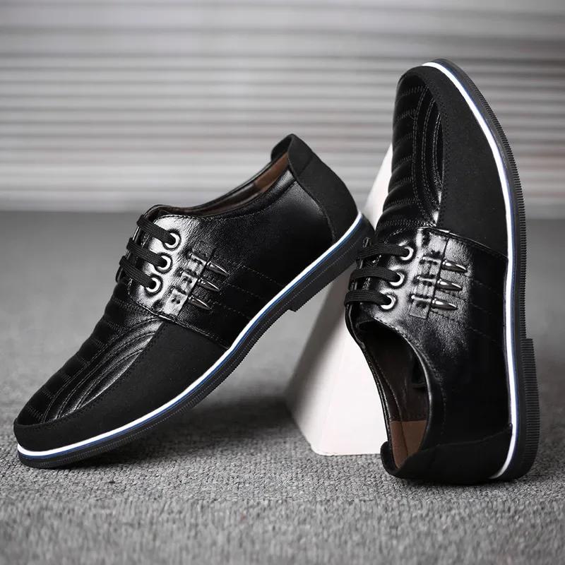 Men Casual Shoes Fashion Brand Classic Casual Men Pu Leather Shoes Black Hot Sale Breathable Business Lace-Up Men Shoes Big Size