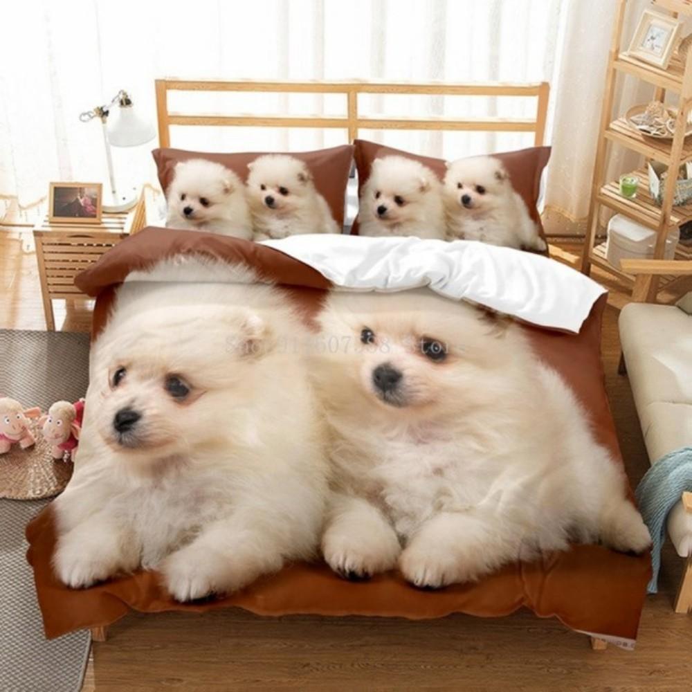 Comforter Cute White Dogs Bedding Set Lovely Puppy Husky Comforter Set King Queen Size With For Girls