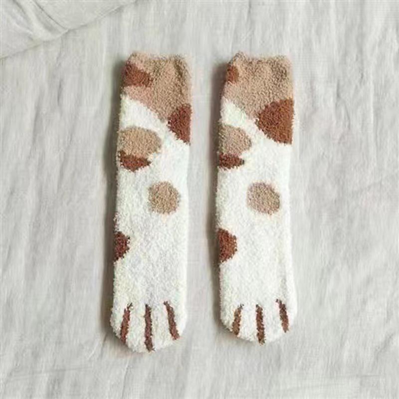 Women Winter Warm Fluffy Socks Home Floor Sleep Cute Cat Paw Socks Thickened Coral Fleece Fuzzy Socks Hosiery Fluffy Funny Socks