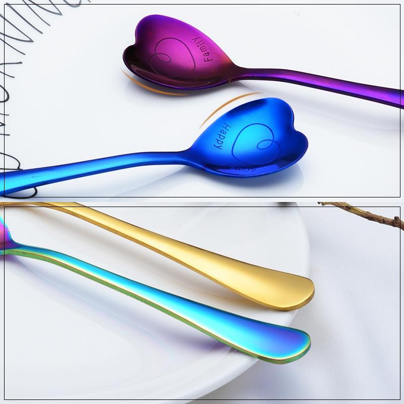 1PCS Heart Shaped Couple Spoon Creative Stainless Steel Coffee Tea Dessert Stirring Spoon LS