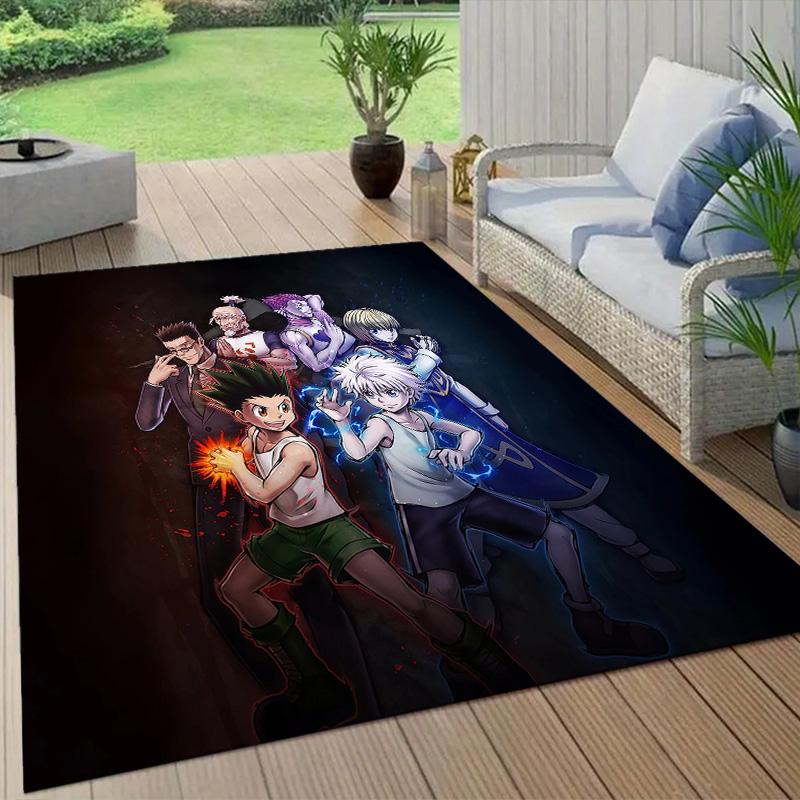 Hunter × Hunter Flannel Pattern Square Carpet,Area Rug,Carpet Rug for Living Room Bedroom Sofa Playroom Decor,Non-slip Floor Mat
