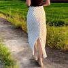Women's 2025 Summer White Polka Dot High-Waisted Slit Skirt - Versatile & Slimming Style