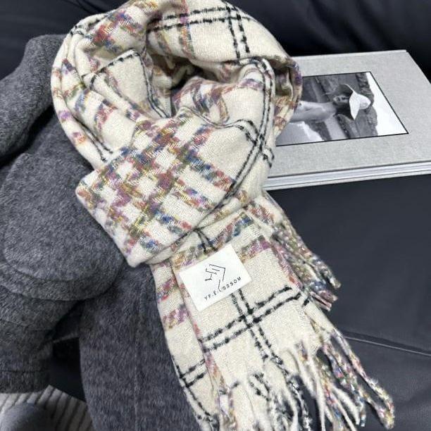 Imitation Cashmere Colorful Plaid Scarf for Women Winter High End New Korean Style Small Fresh Plaid Thickened Warm Shawl