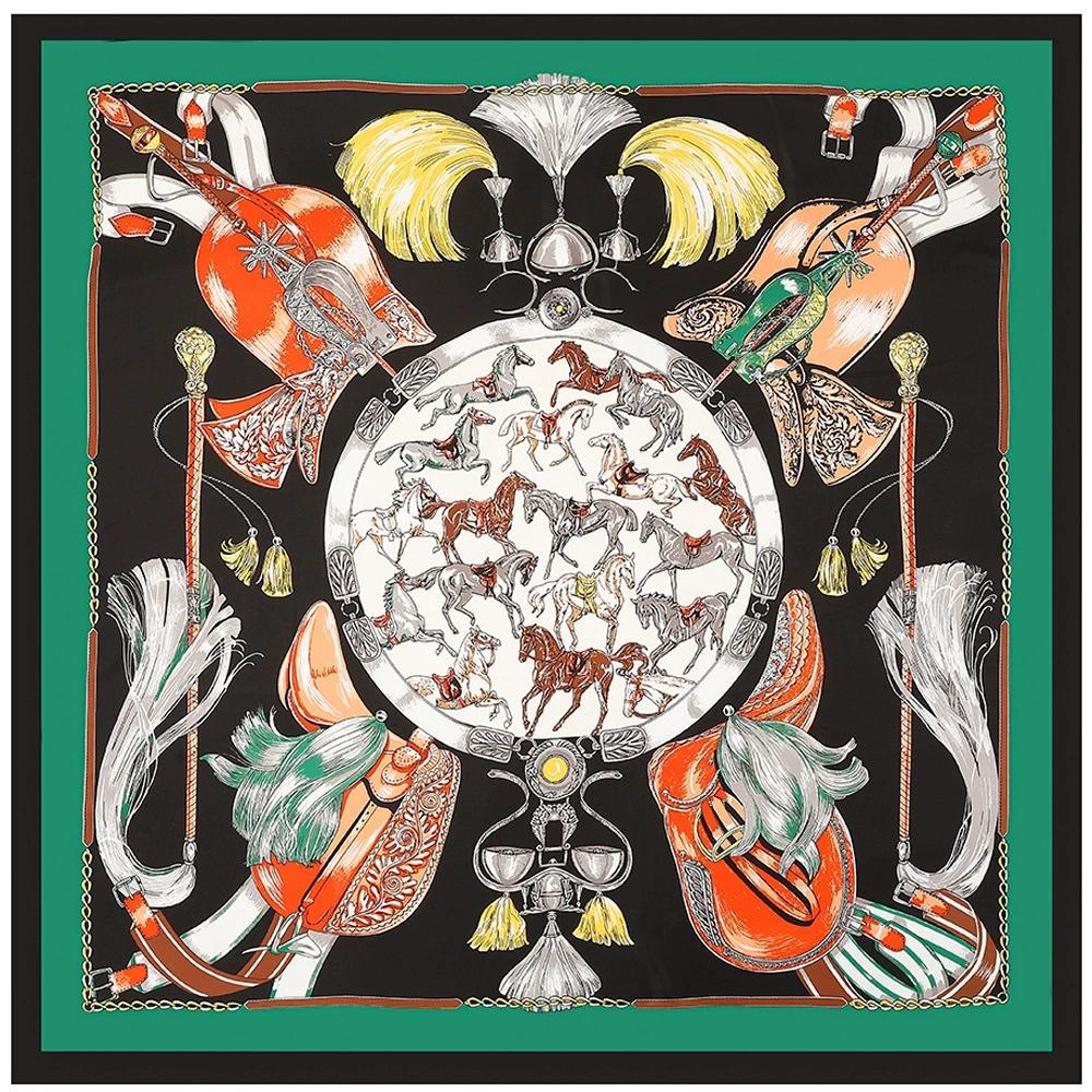 130CM Square Twill Silk Scarf Women Large Shawls Printed Stoles Square Bandana Luxury Kerchief Hijab Gift Scarves For Ladies