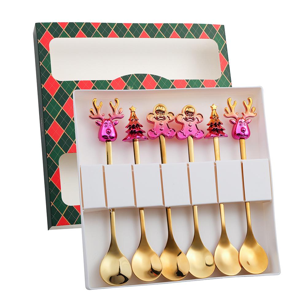 Cartoon Santa Claus Christmas Tree Coffee Dessert Spoon & Fork Gift Set
