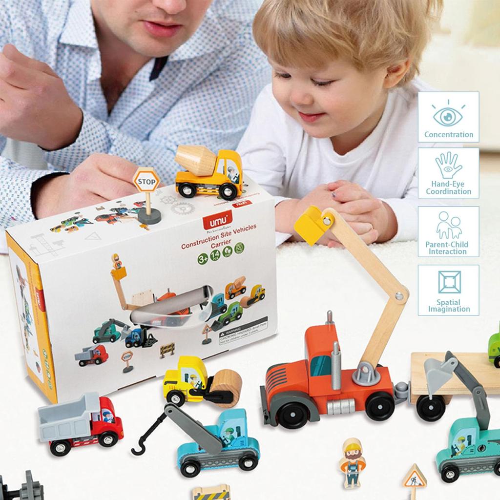 UMU Construction Vehicle Miniature Educational Emergency Vehicle Work Vehicle Toy for Boys Ages 3 and Various Vehicles Working Toy Wooden Set, Cars,