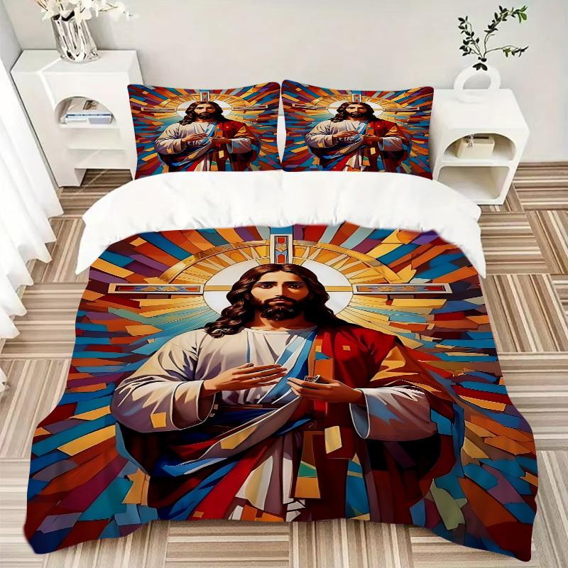 3PCs ReligiousIconography Design Cover Set, Breathable Fabric, Machine Washable (1 Duvet Cover + 2 Pillowcases) (Without Quilt) Yy250911103