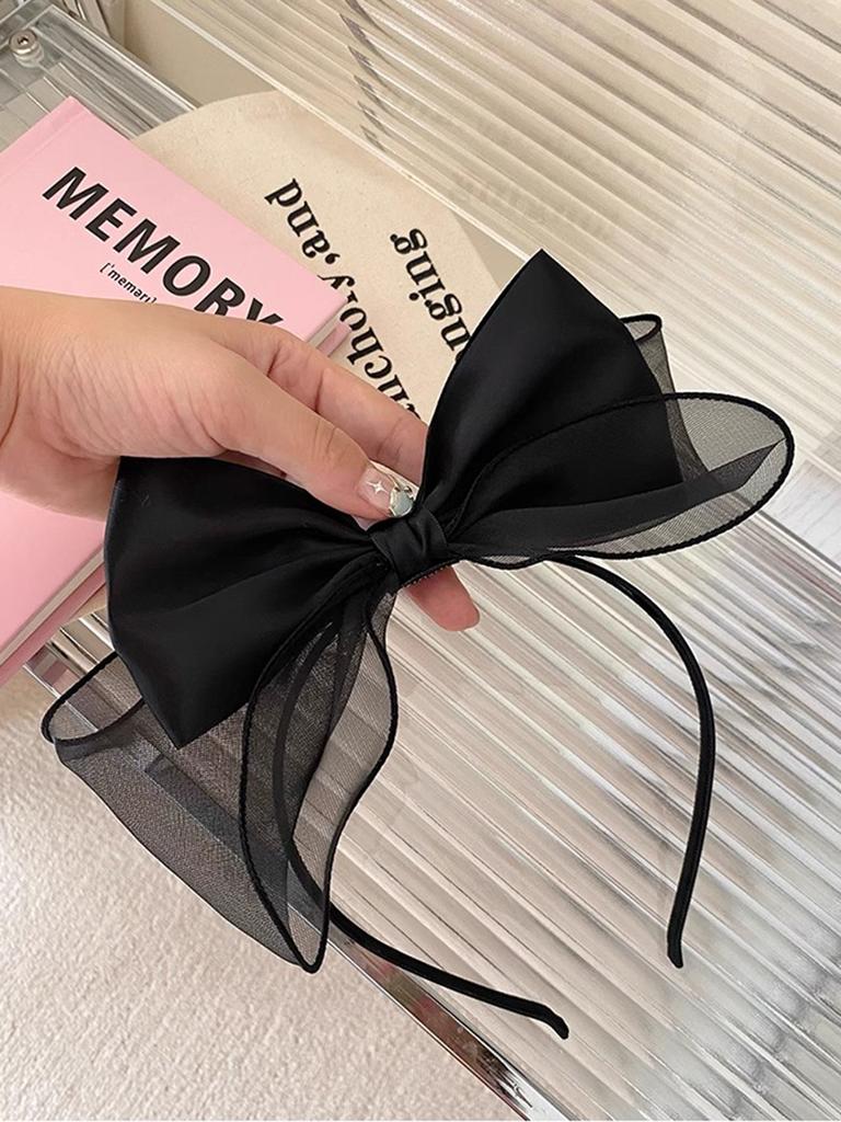 Lystrfac Black Mesh Fairy Bow 3D Headband Princess Women Girls Simple Hair Hoop Hairband Ladies Headwear Hair Accessories