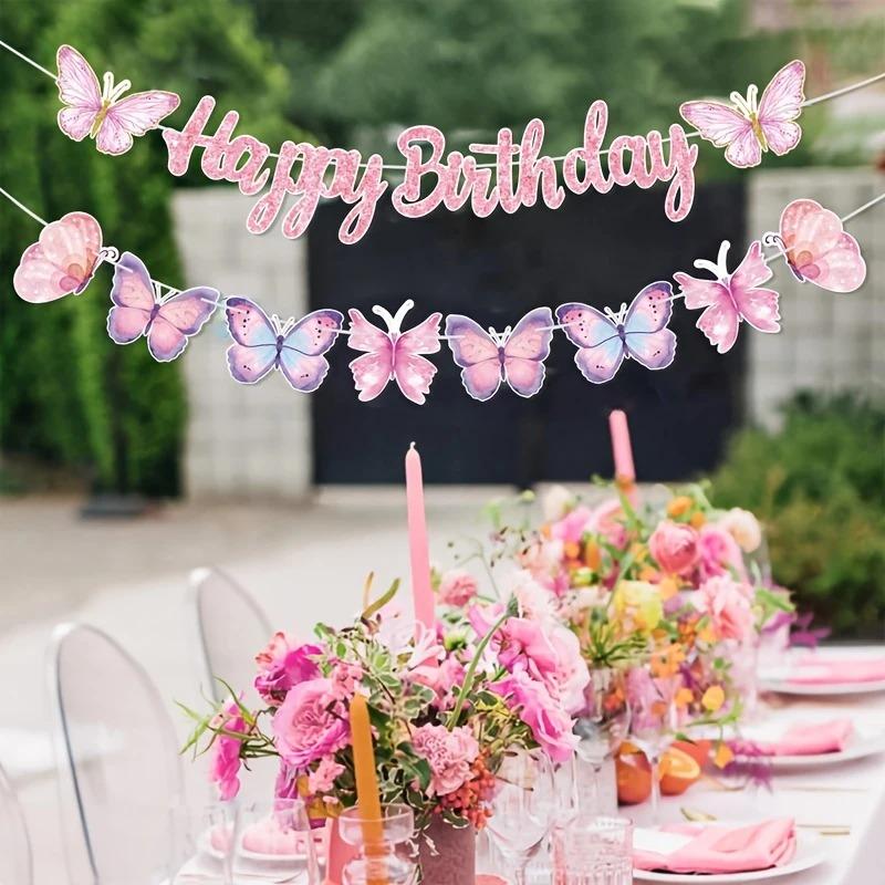 Butterfly Theme Happy Birthday Banner - Dance Pendant Design, Party Decorations, Happy Birthday Photo Props