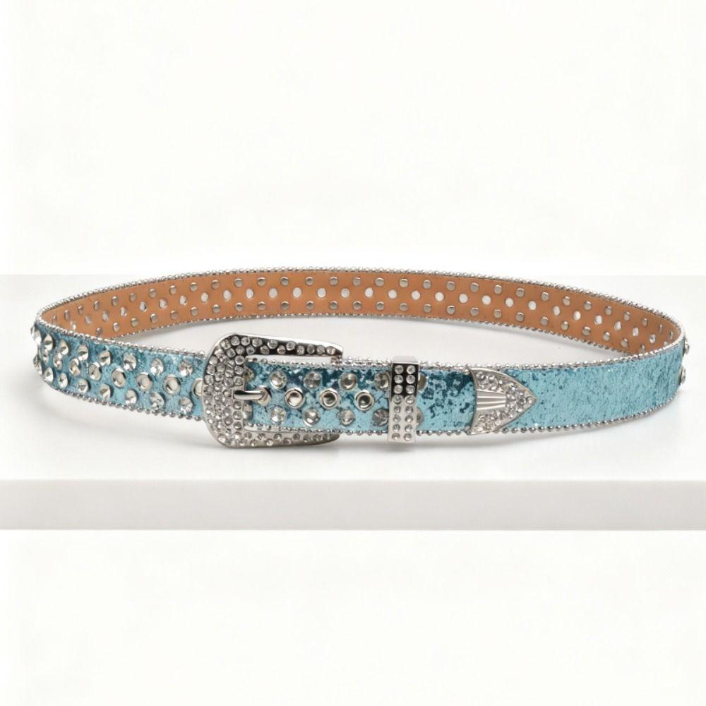 PU Leather Rhinestone Belts Spicy Girl Women Waistband Retro Rivet Belt Men