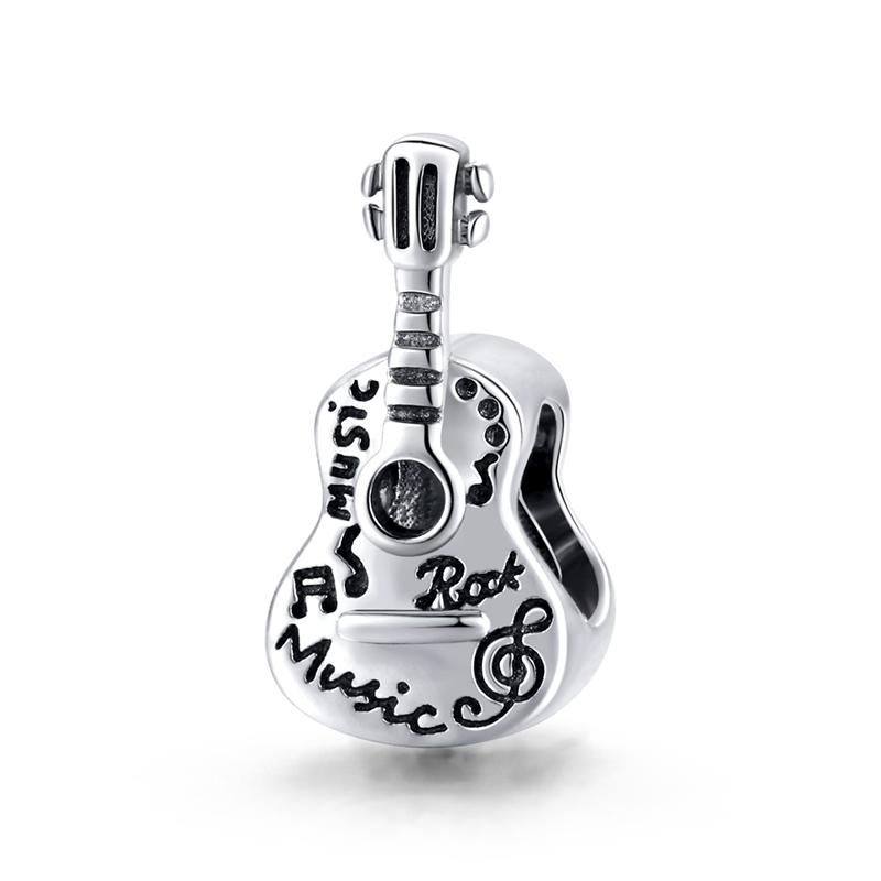 WOSTU 925 Sterling Silver Music Guitar Charms Beads Musical Note Pendant Fit Original Bracelet Necklace Women DIY Jewelry Making