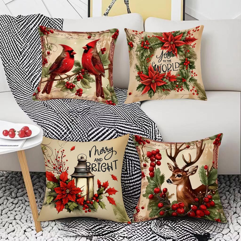 Christmas Cushion Covers 18x18 Inch Linen Linen Couch Cushion Holiday Pillow Covers For Sofa Bed Farmhouse Winter Bedroom Living