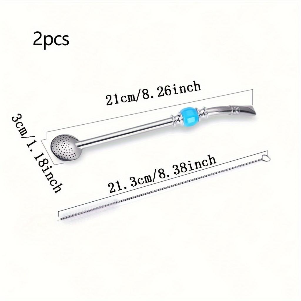 1pc Stainless Steel Straw Spoon Mate Tea Milk Coffee Color Mixing Spoon Straw Creative Filter Scoop Drinking Spoons Filter Straw