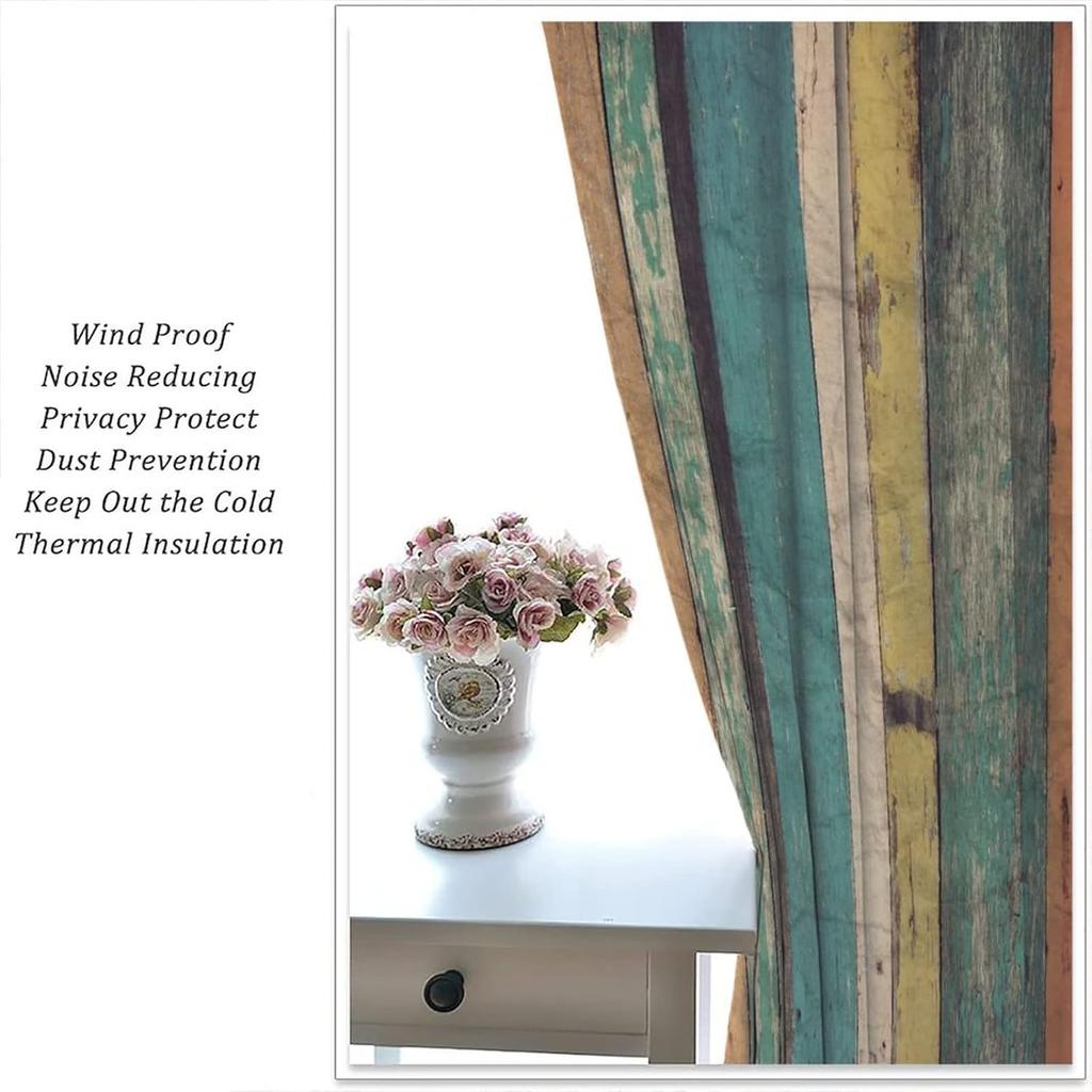 Retro Colorful Curtains, Vertical Wood Planks In Colorful Design Carpentry Oak Timber Rustic Country Life,Window Drapes 2 Panel Set Beautiful Room