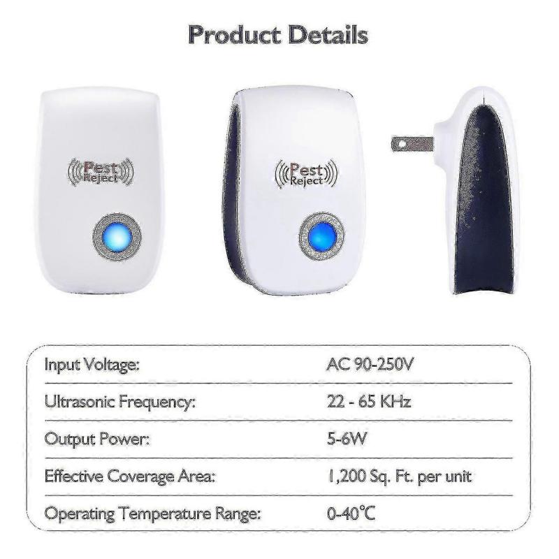 2023 New Pack Of 4 Ultrasonic Pest Repellent For Cockroaches Flies Mosquitoes