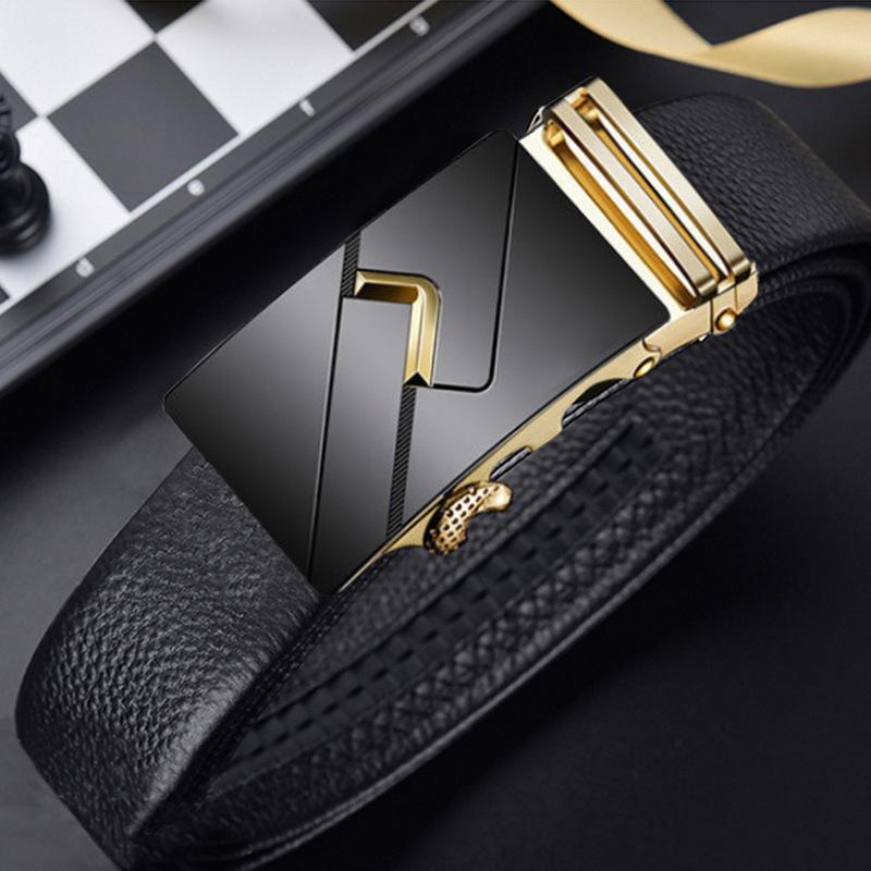 Men's Cowhide Belt Automatic Buckle Genuine Leather Belt Business Casual Simple and Versatile Middle Aged and Young Belt Men